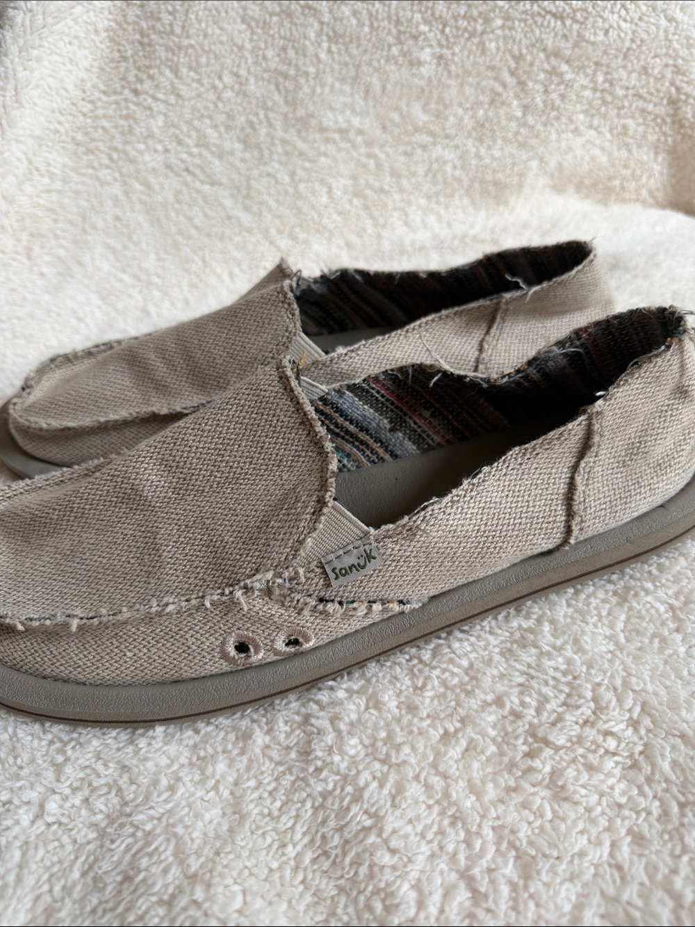 Sanuk Men's Canvas Slip-On Loafers in Taupe